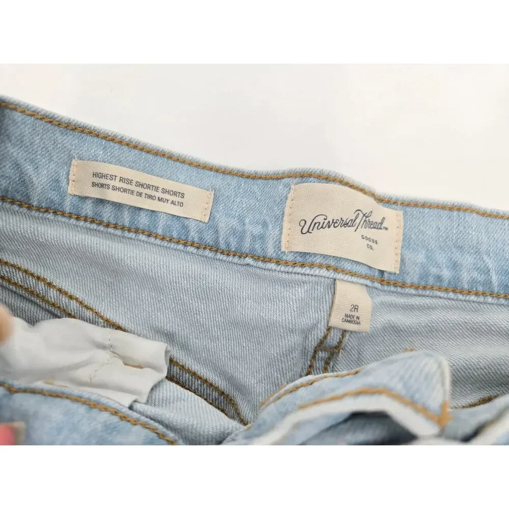 Universal Thread Highest Rise Shortie Womens 2R Light Wash Denim Shorts - Picture 4 of 10